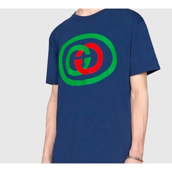 NWT Gucci Oversized Cotton Oval Interlocking GG Logo Blue T-Shirt SIze M - Picture 2 of 16